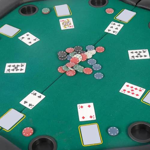 Vista 5 de Mesa de póquer plegable de casino mesas de póquer Texas Hold'em Mesa de póquer plegable, mesa de juego de mesa de fieltro con portavasos de plástico