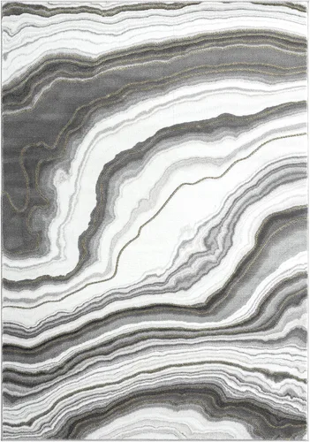Vista 3 de Abani Rugs - Alfombra contemporánea granito gris y dorado de 4 x 6 pies, diseño de remolino de mármol, alfombra de comedor que no desprende pelusa