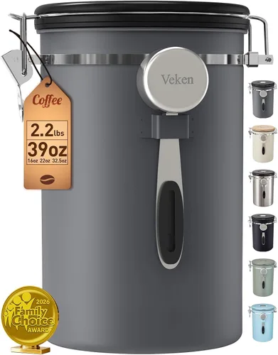 Vista 19 de Veken Coffee Canister, Airtight Stainless Steel Food Storage Container,22OZ Gris