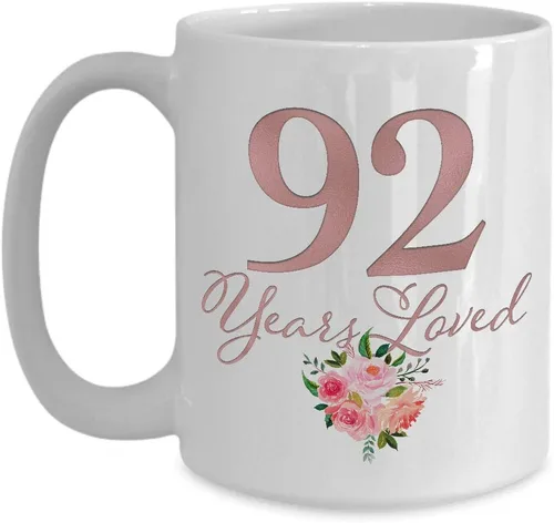 Vista 4 de 92 Years Loved Coffee Mug - 92nd Birthday Present Party Decor for Women Mother Mom Sister Aunt in Law Nana Grandma Grandmother - White Ceramic Cup