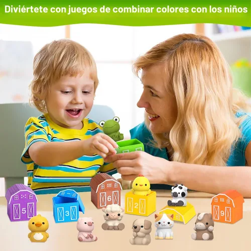 Vista 8 de Juguete de aprendizaje para niños pequeños de 1, 2 y 3 años, 10 juguetes de animales de granja y 10 graneros, juguetes sensoriales educativos