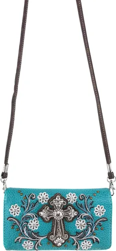 Vista 3 de Zelris Western Cross Daisy Flower Mujer Crossbody muñeca Trifold Wallet