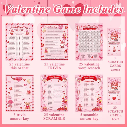 Vista 2 de Chinco 127 tarjetas de juegos para el día de San Valentín, juego de bingo para adultos y niños, fiesta del día de San Valentín con lápiz