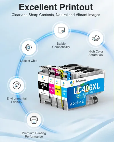 Vista 4 de LC406XL - Cartuchos de tinta compatibles con Brother LC406XL LC406, alto rendimiento, funcionan con impresora Brother MFC-J4335DW MFC-J4535DW