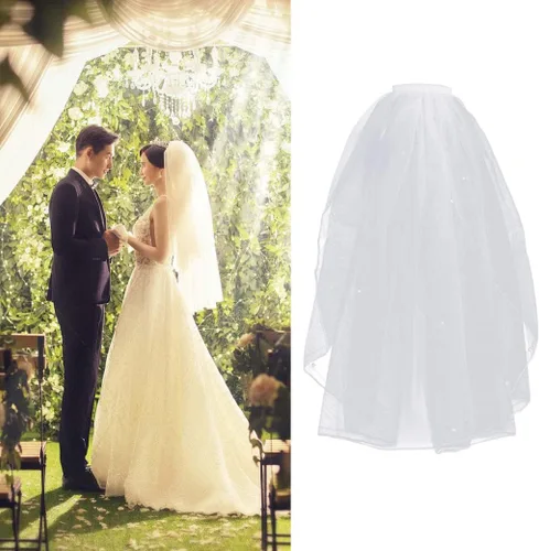 Vista 6 de Eioflia Velo de novia corto, velo para novias, velo de novia corto de 2 niveles velos de tul para novia, velo de niña de flores con cinta de peine