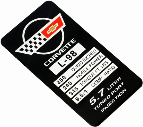 Vista 4 de 1 placa de identificación de motor C4 Corvette 1987 L98, placa de datos de metal, placa de identificación 3D, repuesto para Corvette