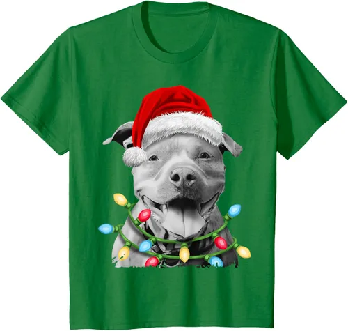 Vista 47 de Pit Bull Santa - Camiseta de perro con luces para árbol de Navidad para niños, Negro, S