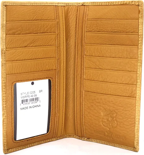 Vista 3 de West Star Texas Cartera de chequera plegable con pelo de vaca o cartera de tela bordada, 0205 Bordado Marrón