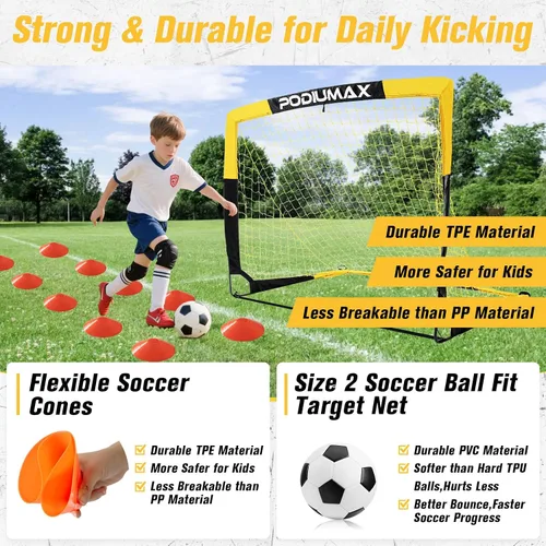 Vista 7 de PodiuMax Juego de porterías de fútbol para niños, conjunto de 2, de 4x3 pies. Porterías de fútbol emergentes, portátiles y para el patio trasero