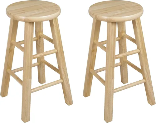Vista 2 de PJ Wood Taburetes de cocina clásicos de asiento redondo de 24 pulgadas de alto para hogares, espacios de comedor y bares con asientos sin espalda, 4