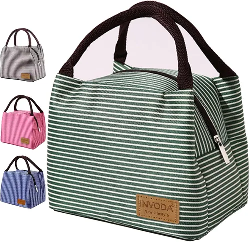 Vista 19 de Bolsa de almuerzo aislada, pequeñas bolsas enfriadoras portátiles, bolsas Bento reutilizables, bolsa de almuerzo para el trabajo, picnic al aire