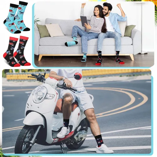 Vista 4 de Suhine 4 pares de calcetines divertidos para amantes de la motocicleta, con texto en inglés "I Don't Snore I Dream I'm a Motorcycle Crew Motorbike