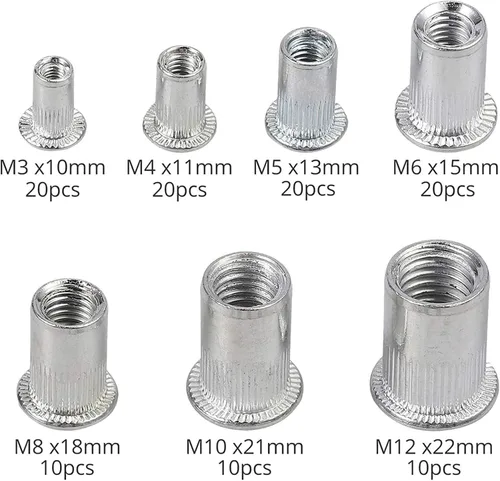 Vista 3 de YWHWXB Herramienta de tuerca de remache, kit de ajuste de tuercas remachadoras de mano de 13 pulgadas, 110 tuercas remachadoras resistentes M3-M12