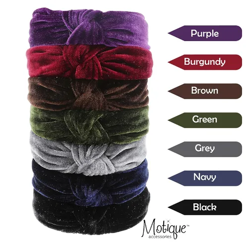 Vista 3 de Motique Accessories Diademas anudadas de terciopelo marrón para mujer