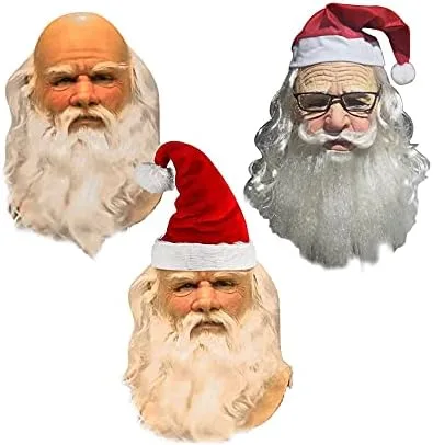 Vista 5 de ICNGLKSND Máscara de Papá Noel realista para hombre, máscara de látex para barba blanca, máscara de Papá Noel, máscara de Navidad, cosplay, fiesta