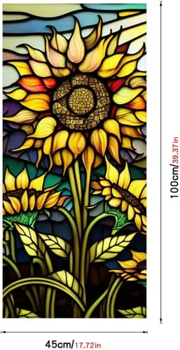 Vista 7 de Película de privacidad para ventana, película de vidrieras de girasol, película de privacidad extraíble para ventana, adhesivo estático decorativo