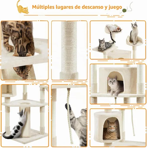 Vista 4 de Yaheetech Árboles para Gatos de Múltiples Niveles Torres para Gatos 79 pulgadas Árbol para Gatos de Interior con Postes Rascadores Cubiertos de Beige