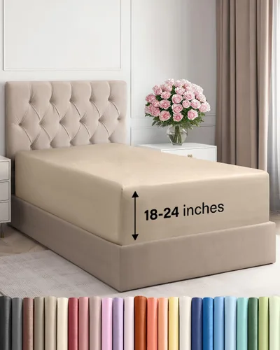 Vista 117 de Sábana bajera ajustable extra profunda Twin XL – Sábana bajera individual de lujo de hotel solamente – Se adapta fácilmente a colchones de 18 a 24