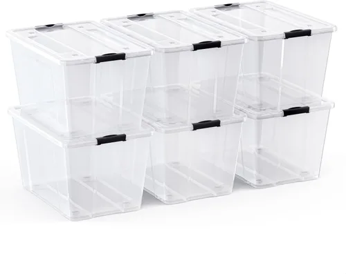 Vista 7 de Lifetime Appliance Parts paquete de 6 contenedores organizadores de almacenamiento de plástico de 34 cuartos de galón con tapa ultra duradera