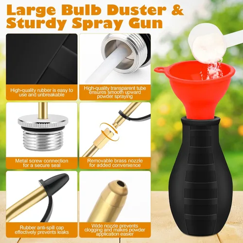 Vista 3 de Plumero para tierra de diatomeas, pulverizador de polvo de mano para jardín, dispensador de bulbos, plumero de insectos con tubo de metal
