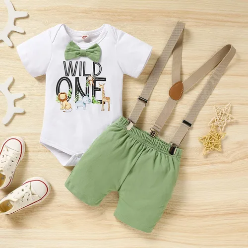 Vista 2 de GRNSHTS Ropa divertida de primer cumpleaños para bebé niño, mameluco con pajarita, mameluco para tartas