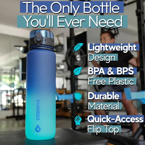 Vista 3 de Embrava Botella de agua deportiva - 32oz grande - Tapa de cierre rápido para beber rápidamente - Libre de BPA y BPS - A prueba de fugas, tapa