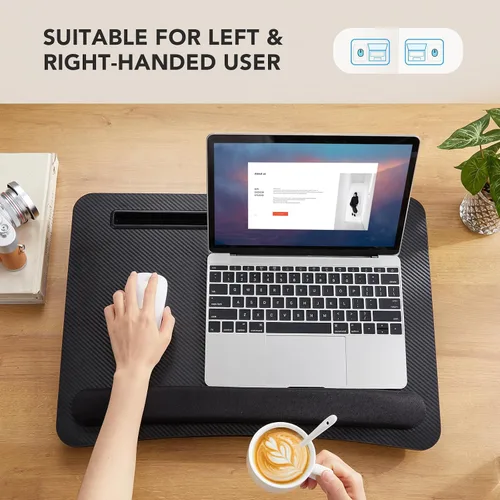 Vista 5 de HUANUO Escritorio de regazo para laptop, escritorio portátil con cojín de almohada, se adapta a portátiles de hasta 17 pulgadas, con tira Negro