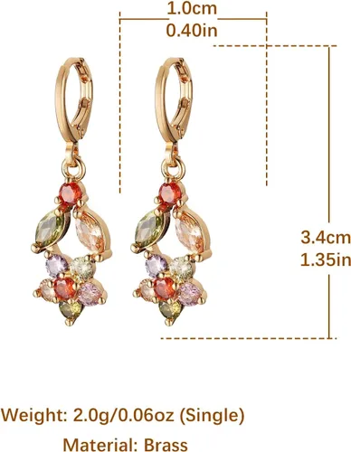 Vista 5 de HZMAN Crystal Flower Earring for Women Girls 14K Rose Gold Plated Hypoallergenic Dangle Drop Earrings Dainty Party Wedding Cubic Zirconia Earrings