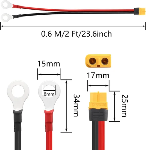 Vista 6 de SinLoon XT60 - Cable de terminal de anillo tórico 12AWG 23.6 pulgadas XT60H hembra a junta tórica, cable conector para aviones RC, juguete, autos