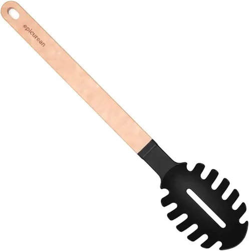 Vista 7 de Epicurean Gourmet Series - Cucharón de nailon con mango natural con cabeza negra Durable heat-resistant soup spoon for cooking and serving