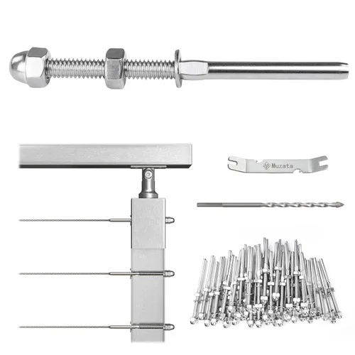 Vista 9 de Muzata Paquete de 10 accesorios de barandilla de cable negro de 1/8 pulgadas, tensor roscado a mano para poste de metal de 2 x 2 pulgadas, sistema