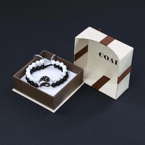 Vista 7 de COAI Yin Yang - Pulseras de piedra para parejas con diseño de My Sun and Stars Moon of My Life, Piedra, Ónix mate y howlita