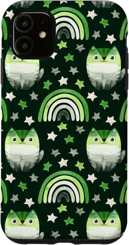Vista 5 de Funda para iPhone 15 Aromantic Pride Month Green Rainbows Cats LGBT Gay Subtle Bi