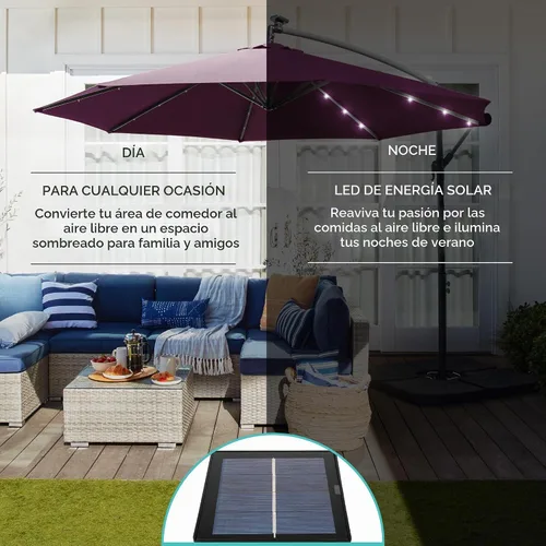 Vista 3 de Best Choice Products Sombrilla de Patio de Mercado Colgante Descentrada con LED Solar de 10 pies para Patio Trasero, Junto a la Piscina, Césped