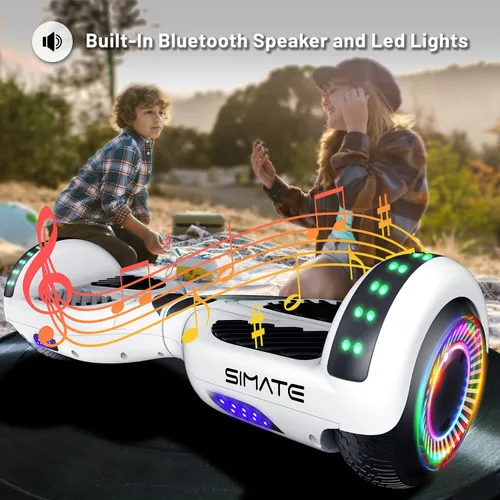 Vista 2 de SIMATE Aeropatineta con combinación de accesorios de asiento, 6.5 pulgadas, autoequilibrante, con altavoces Bluetooth y luces LED para niños