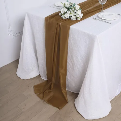 Vista 21 de Tableclothsfactory Camino de mesa de gasa de amatista de 22 x 80 pulgadas para bodas, fiestas, banquetes, decoración, ajuste rectangular y mesa
