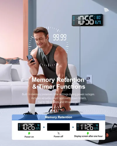 Vista 6 de Reloj de pared digital, reloj digital de pantalla grande de 40 cm con luz nocturna, reloj de pared con DST, alarma, LED, fecha, semana, temperatura