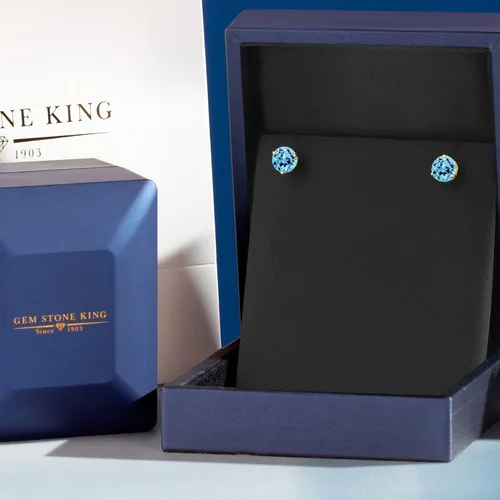 Vista 237 de Gem Stone King Aretes de Martini de oro amarillo de 14 quilates Aretes de tuerca de 3 puntas para mujeres y hombres Redondos de 0.236 pulgadas