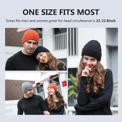 Vista 3 de CYNROFVEN Gorros de punto para hombres y mujeres, con forro polar para invierno, cálidos gorros de punto con puños para exteriores y uso diario