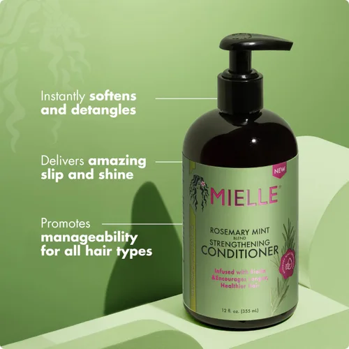 Vista 4 de Mielle Organics - Acondicionador capilar fortalecedor de romero y menta para mujeres y hombres - Acondicionador hidratante y desenredante infundido