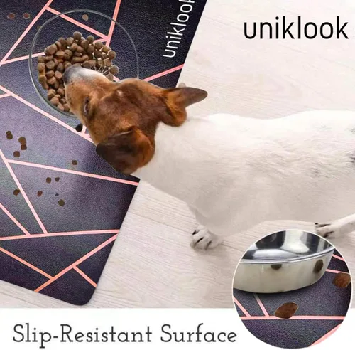 Vista 4 de Mantel individual grande para mascotas, tapete de alimentación para perros y gatos, seguro para mascotas, 28 x 16.5 pulgadas, impermeable, fácil