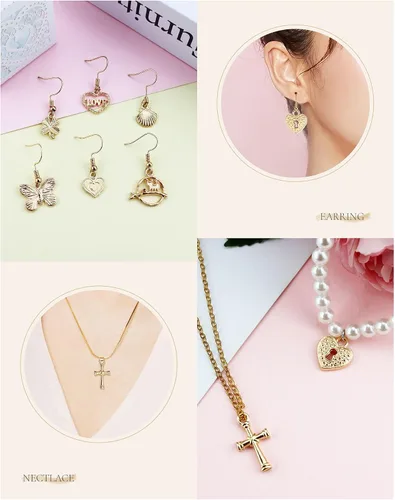 Vista 5 de JIALEEY Venta al por mayor a granel 50 piezas mezcladas de oro encantos colgantes DIY para collar pulsera joyería fabricación y artesanía, Zinc