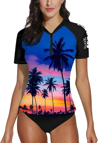 Vista 41 de BesserBay Camiseta de natación de manga corta con cremallera UPF 50+ para mujer, de secado rápido