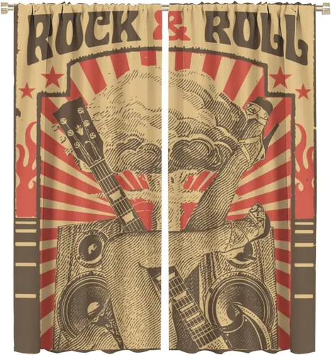 Vista 38 de Cortinas de música rock para adolescentes, tratamiento de ventana de guitarra electrónica para dormitorio, sala de estar, cortinas de ventana