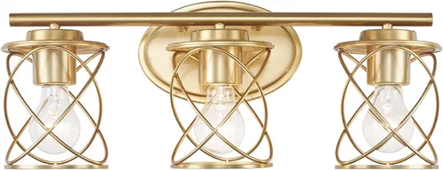 Vista 12 de mavcadonf Luces de Tocador de Baño de 2 Luces, Lámparas de Baño sobre el Espejo, Luz de Tocador Dorado Cepillado, Luces de Pared de Estilo Rústico