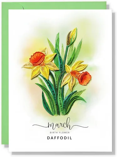 Vista 10 de Tarjeta de Flor de Nacimiento, Tarjeta Floral de Quilling Hecha a Mano para Cumpleaños, Aniversario, Flor de Mes de Nacimiento para Mamá, Mujeres