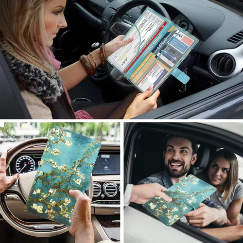 Vista 5 de DMLuna Soporte para Registro de Coche y Seguro, Organizador de Cuero para Documentos de Vehículo en Guantera, Accesorios de Compartimento para Auto