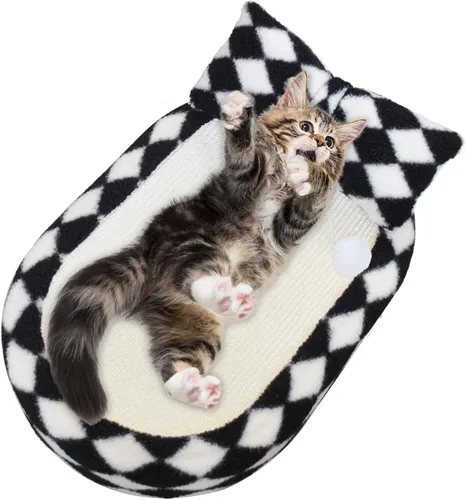 Vista 9 de Cama rascador para gatos 3 en 1, tabla rascador de sisal para gatos, almohadilla ovalada para arañazos de gatos, duradera para rascar, cama redonda
