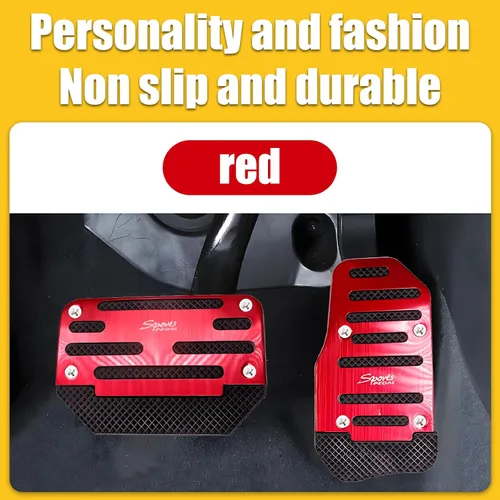 Vista 5 de 2 piezas de repuesto para pedal de automóvil, acelerador + freno, instalación sin perforaciones, pedales decorativos deportivos, aleación + goma