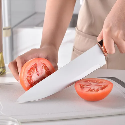 Vista 2 de Juego de utensilios de cocina y cuchillos de 19 piezas con bloque, 9 piezas de utensilios de cocina de silicona, 5 piezas afiladas de acero Beige